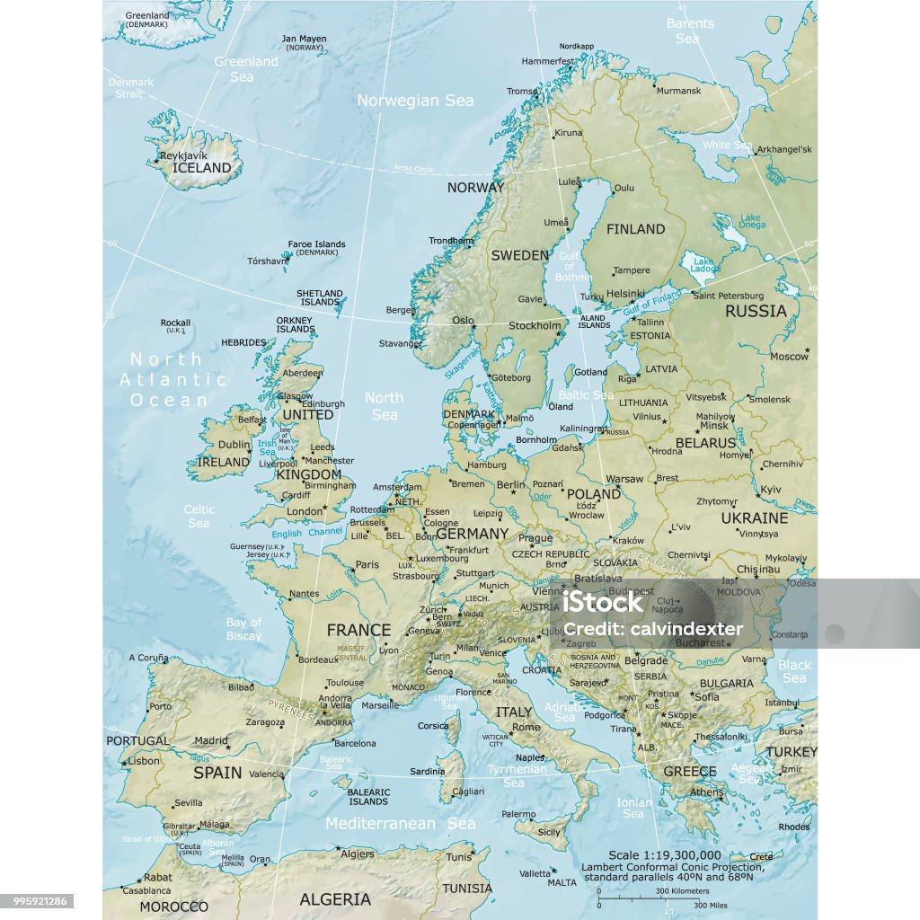 Fiziksel Avrupa Haritası - Royalty-free Harita Vector Art
