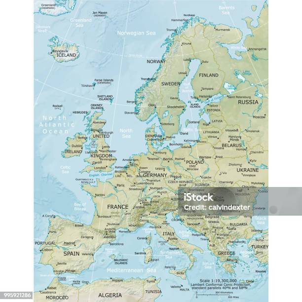 Fiziksel Avrupa Haritası Stok Vektör Sanatı & Harita‘nin Daha Fazla Görseli - Harita, Avrupa, Vektör