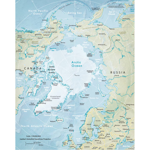 ilustraciones, imágenes clip art, dibujos animados e iconos de stock de mapa físico de la región del ártico - arctic