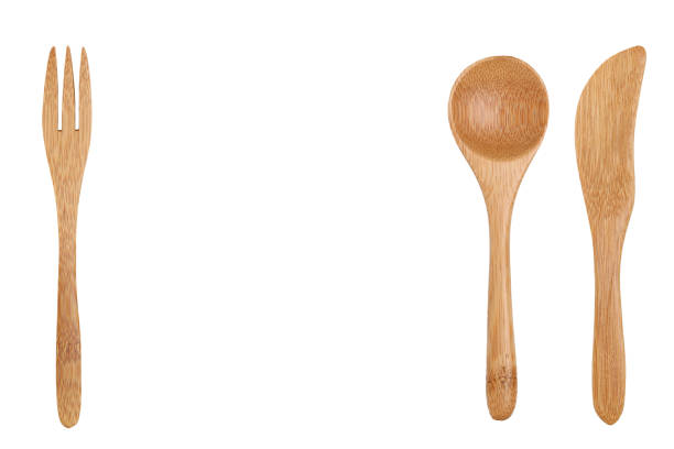 istock Natural wooden spoon and fork, knife 995925546