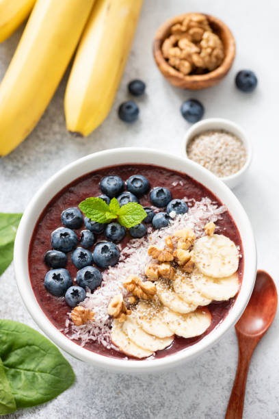 istock Acai blueberry smoothie bowl with toppings 995925902