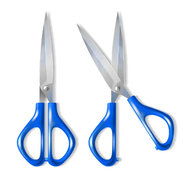 Vector illustration of Vector realistic set of scissors with blue handles