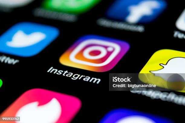 Apple Iphone X On Office Desk With Icons Of Social Media Network Instagram Application On Screen Social Network Starting Social Media App Stock Photo - Download Image Now