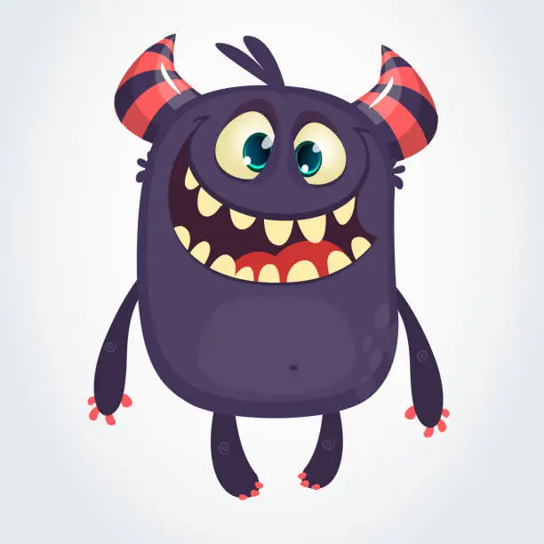 Vector illustration of Funny cartoon monster. Vector Halloween black monster. Big set of cartoon monsters