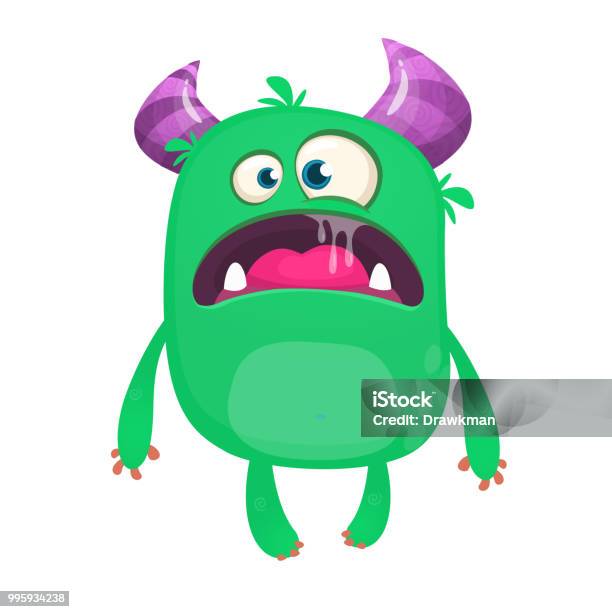 Cartoon Green Monster Monster Illustration Stock Illustration - Download Image Now - Alien, Anger, Art