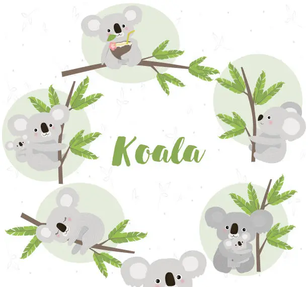 Vector illustration of Happy Birthday card with fun koala bears