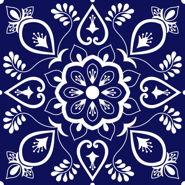 illustrations, cliparts, dessins animés et icônes de tuile de vecteur transparente avec des motifs d’ornement floral bleu et blanc. azulejos portugais, mexicain talavera, majolique espagnole, italienne, texture hollandais ou marocain de delft pour plancher de mur ou de la cuisine salle de bains. - tile tiled floor bathroom backgrounds