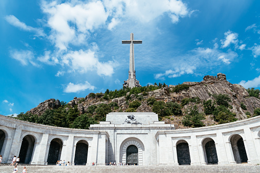 San Lorenzo de El Escorial, Spain - July 7, 2018: Outdoor view of The Valle de los Caidos or Valley of the Fallen. It was erected in Guadarrama to honour those who died in the Spanish Civil War