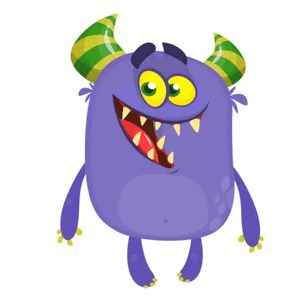 Vector illustration of Scary cartoon monster smiling. Vector clipart