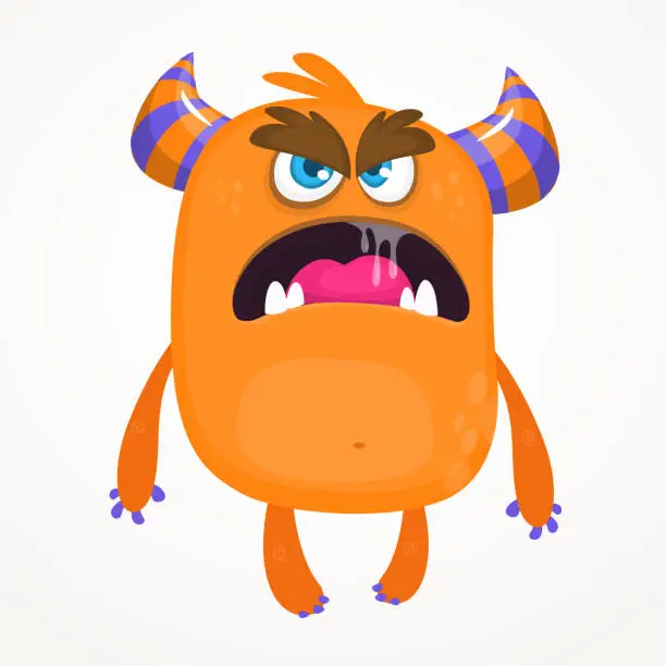 Vector illustration of Angry cartoon orange monster. Halloween vector illustration of excited monster