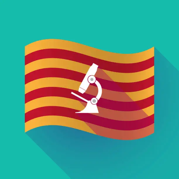 Vector illustration of Long shadow Catalonia flag with  a microscope icon