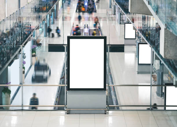 Mock up Banner stand Interior Modern Building Blur people Media Advertisement display