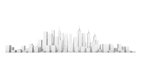 Built Structure, Skyscraper, City Silhouette on White Background