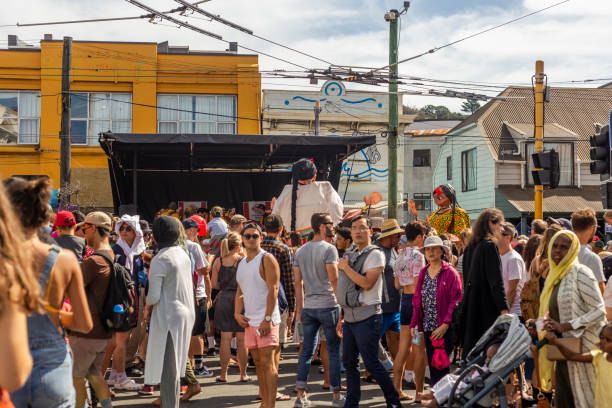 A variety of musical talent performs to a crowd at the lively Newtown Festival. Wellington, New Zealand - March 04, 2018: A variety of musical talent performs to a crowd at the lively Newtown Festival. newtown stock pictures, royalty-free photos & images