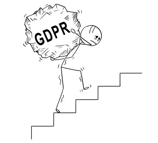 Vector illustration of Cartoon of Man Carrying Upstairs Big Piece of Rock With Text GDPR