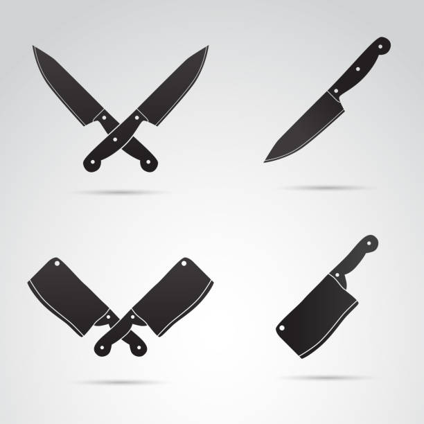 stockillustraties, clipart, cartoons en iconen met mes pictogrammenset op witte achtergrond. vector kunst. - hakmes