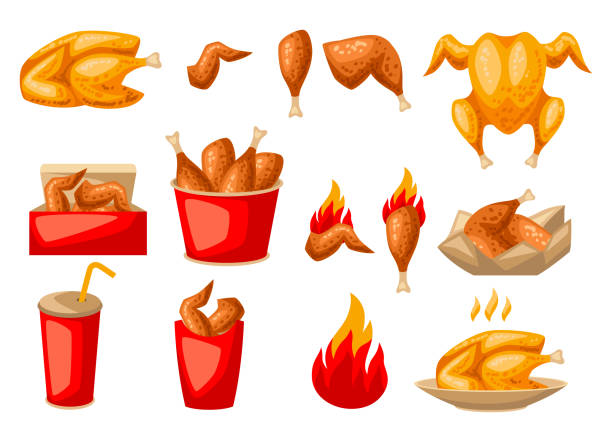 fast food smażone mięso z kurczaka - wing chicken spicy chicken wings chicken wing stock illustrations