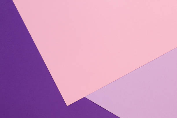 Color papers geometry flat composition background with violet, purple, pink tones.
