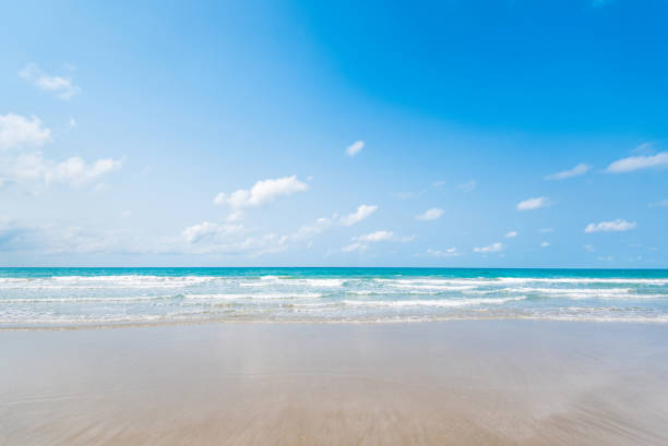 istock Sand beach and sea with clear blue sky background 995988406
