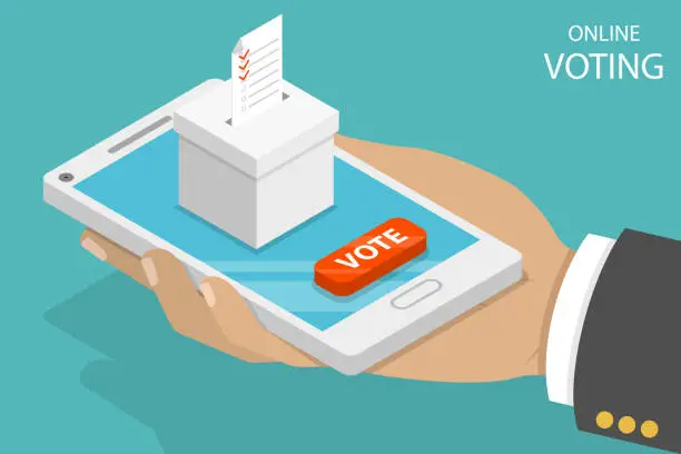 Vector illustration of Online voting flat isometric vector concept.