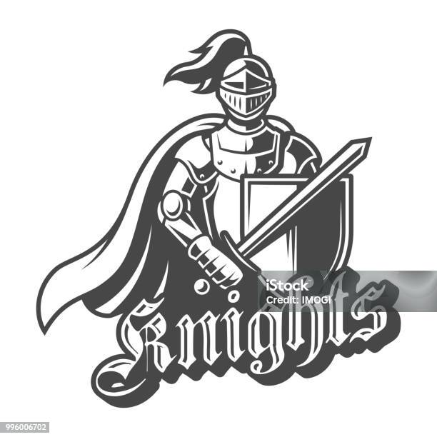 Brave Knight Sticker Monochrome Brave Knight Label Stock Illustration - Download Image Now ...