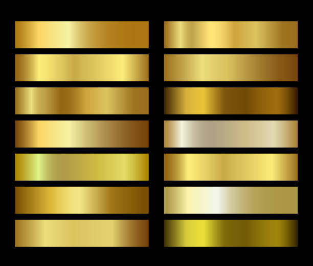 goldfolie textur gradienten vorlagen festlegen - gradient stock-grafiken, -clipart, -cartoons und -symbole