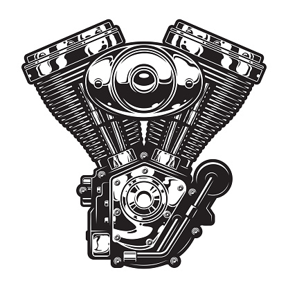 Vintage motorcycle engine template in monochrome style isolated vector illustration