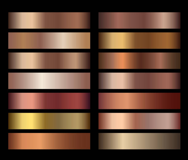 ilustrações de stock, clip art, desenhos animados e ícones de bronze foil texture gradients templates set - bronzeado