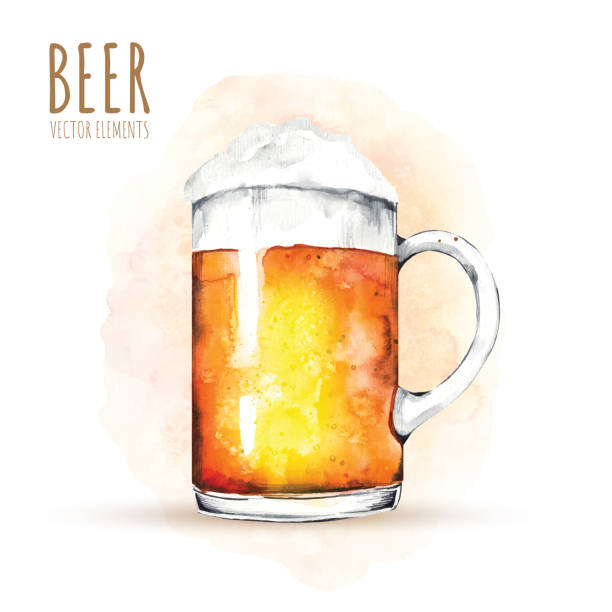 Watercolor elements on the theme of beer. Beer glass, hops, malt Watercolor elements on the theme of beer. Beer glass, hops, malt. Illustrations for web, poster, party invitation. water colour beer hops stock illustrations