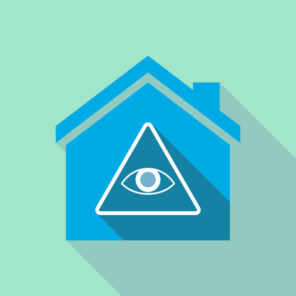 Long shadow house with an all seeing eye Illustration of a long shadow flat design house with an all seeing eye providence house stock illustrations