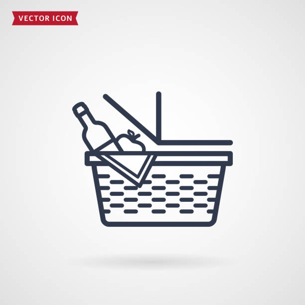 ilustrações de stock, clip art, desenhos animados e ícones de picnic basket line icon. vector. - basket apple wicker fruit