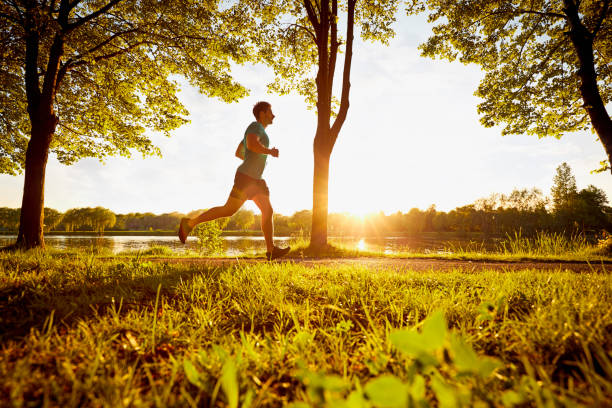 istock Young man running in park during sunset 996020496