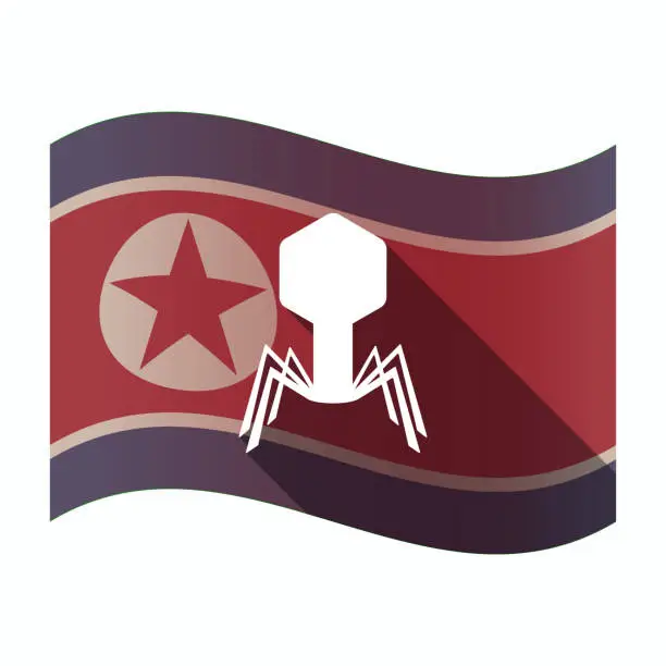 Vector illustration of Long shadow North Korea flag with a virus