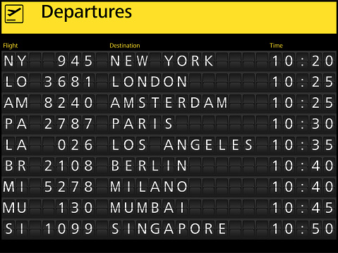 Airport arrival departure timetable flight
