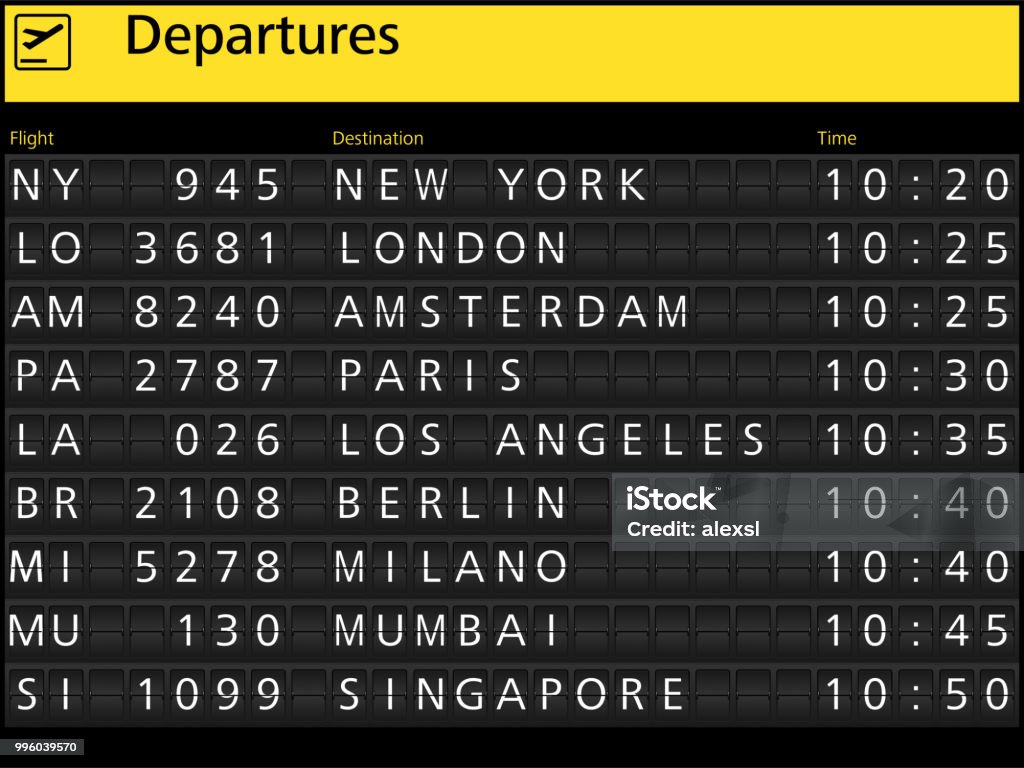 Airport arrival departure timetable flight Airport Stock Photo