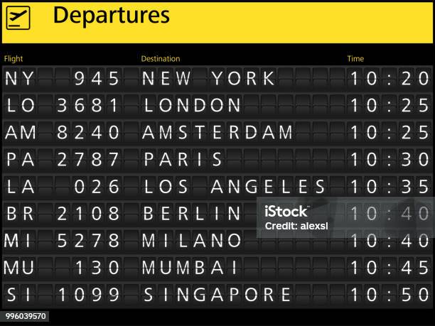 Airport Arrival Departure Timetable Flight Stock Photo - Download Image Now - Airport, Arrival Departure Board, Billboard