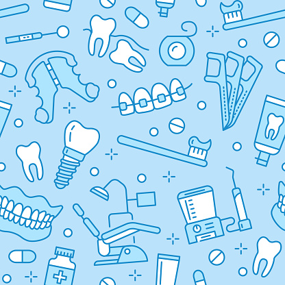 ✓ Imagen de Dentista, ortodoncia azul de patrones sin fisuras con los iconos de la línea. Cuidado dental, equipos médicos, apoyos, prótesis dental, seda, tratamiento de caries, pasta de dientes. Fondo de ✓ Imagen de Dentista, ortodoncia azul de patrones sin fisuras con los iconos de la línea. Cuidado dental, equipos médicos, apoyos, prótesis dental, seda, tratamiento de caries, pasta de dientes. Fondo de