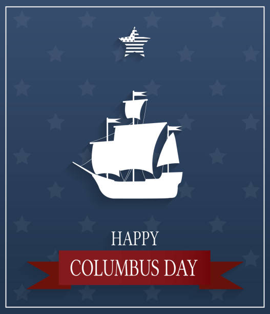 Columbus Day poster on blue background with boat. Vector illustration. Columbus Day poster on blue background with boat. Vector illustration. EPS10 columbus day stock illustrations