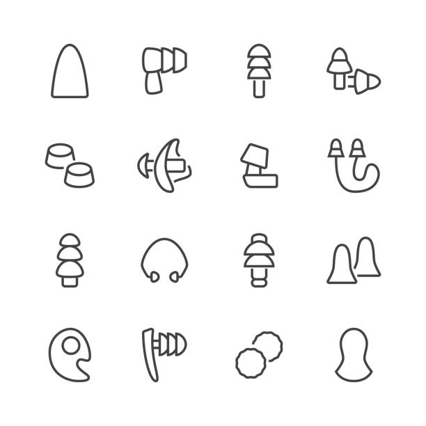 Earplugs flat line icons. Healthy sleep without snore, ear safety illustrations. Thin signs for medical store. Pixel perfect 48x48. Editable Strokes Earplugs flat line icons. Healthy sleep without snore, ear safety illustrations. Thin signs for medical store. Pixel perfect 48x48. Editable Strokes. ear plug stock illustrations