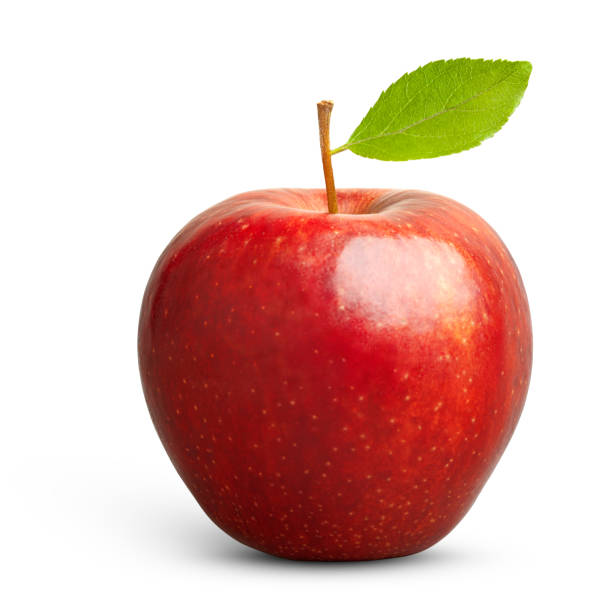 istock Perfect red apple with green leaf on white background 996100390