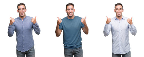 istock Handsome young man wearing different outfits success sign doing positive gesture with hand, thumbs up smiling and happy. Looking at the camera with cheerful expression, winner gesture. 996100538