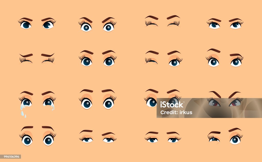 Ilustración de Dibujos Animados De Ojos De Mujer Color Vector Cerrar Los  Ojos Las Cejas Y Los Ojos De La Mujer Mujer Imagen De Colección Ojos De  Emociones Ilustración y más Vectores