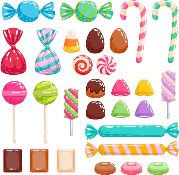 ilustrações de stock, clip art, desenhos animados e ícones de sweets set. assorted candies - hard candy candy pink wrapping paper