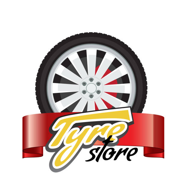 istock Tyre store or repair logo with red ribbon. Modern, solid and flat color style design vector. 996118890