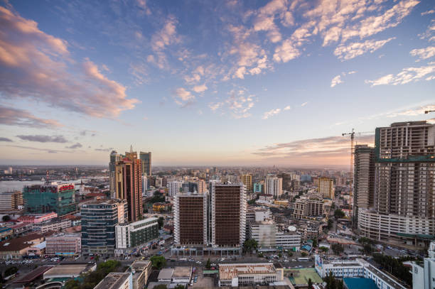 A high angle view over downtown city Dar es Salaam Business District towards the south Tanzania