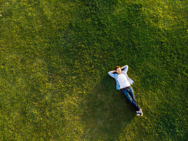 joven relajada durmiendo sobre la hierba - grass family fotos fotografías e imágenes de stock