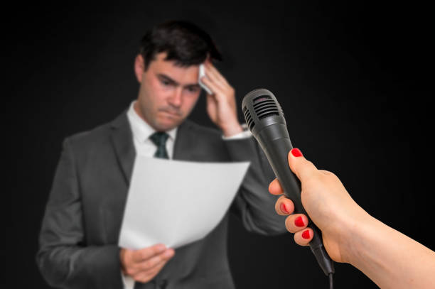 istock Nervous man is sweating, he afraid of public speech 996161232