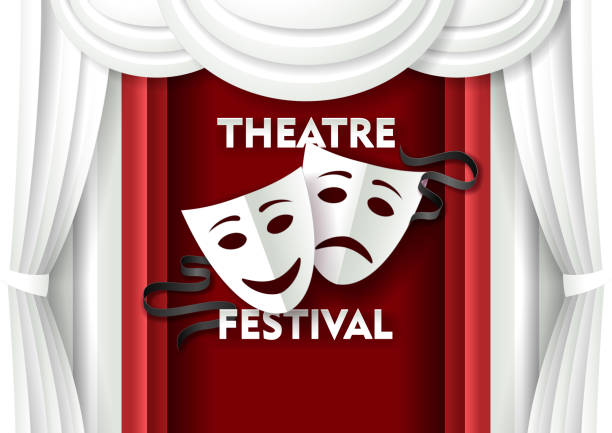 szablon plakatu festiwalu teatralnego wycinania papieru wektorowego - theatrical performance stage theater stage business stock illustrations