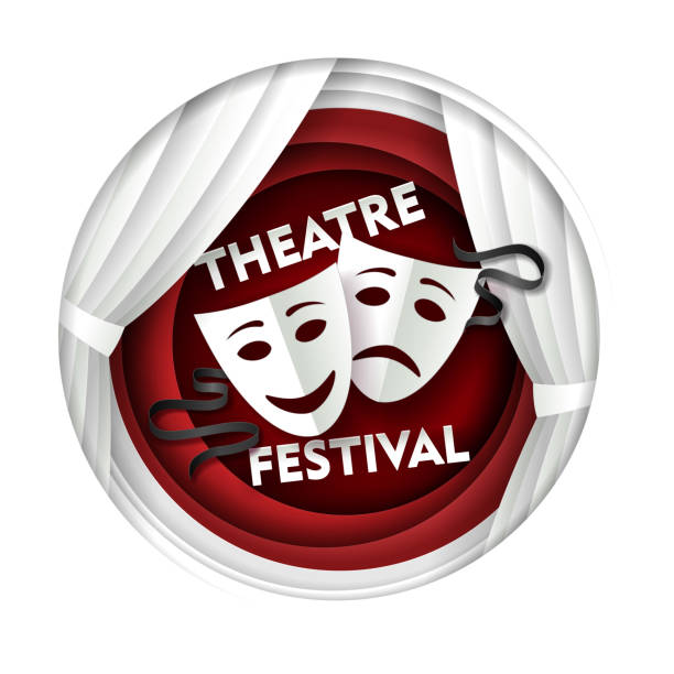 szablon plakatu festiwalu teatralnego wycinania papieru wektorowego - theatrical performance stage theater stage business stock illustrations