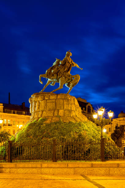 Monument to Bogdan Khmelnitsky on Sofievskaya Square in Kiev, Ukraine. The monument was created in 1888 by architect Vladimir Nikolayev, who died in 1911.